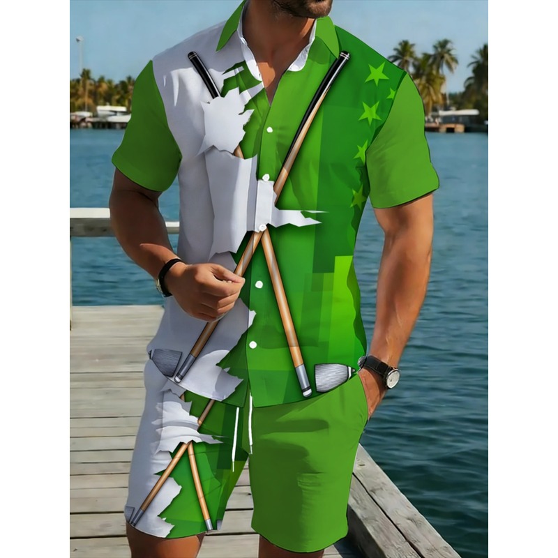 Golf Clubs - Herenset lichtgewicht casual groen-witte polyester shirt